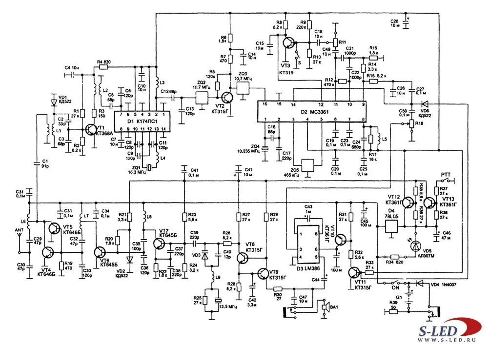 Рация схема электрическая принципиальная Схема СВ-Радиостанции - Пилот 202Т " S-Led.Ru - Светодиоды и электронные схемы