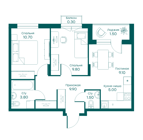 Продаю двухкомнатную квартиру 48.93м² Московская область, Одинцовский городской 