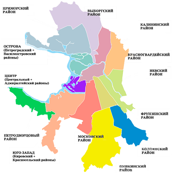 Районы санкт петербурга фото Районы спб на карте города с границами - блог Санатории Кавказа