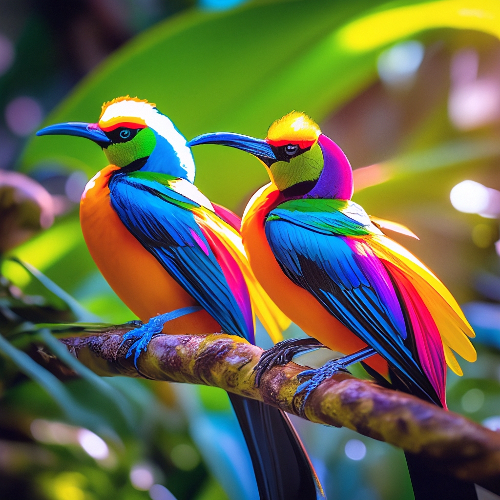 Райские птицы фото красивые и яркие "Birds of paradise in rainbow effect" - image created in Shedevrum