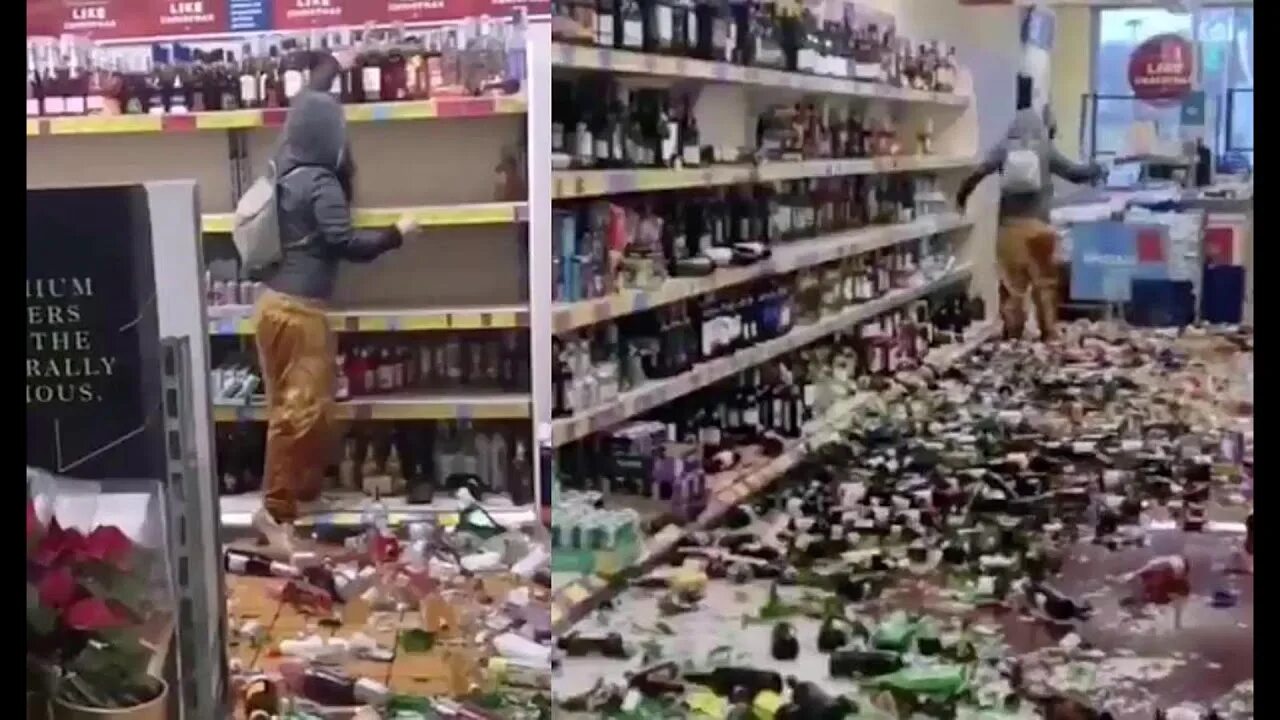 Разбитый магазин фото Aldi wrecking rampage - Woman smashes bottles of booze, ALCOHOL - DAILY NEWS UK 