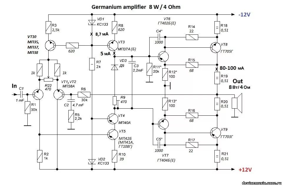 Разбор схемы усилителя Схема унч на германиевых транзисторах: Самодельный УНЧ на германиевых транзистор