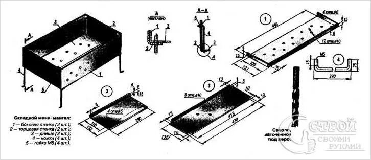 Разборный мангал своими руками чертежи Складной мангал своими руками + фото
