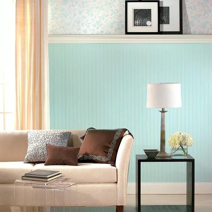 Разделение стены по горизонтали в интерьере Beadboard - Paintable Wallpaper Graham and Brown Beadboard wallpaper, Wainscotin