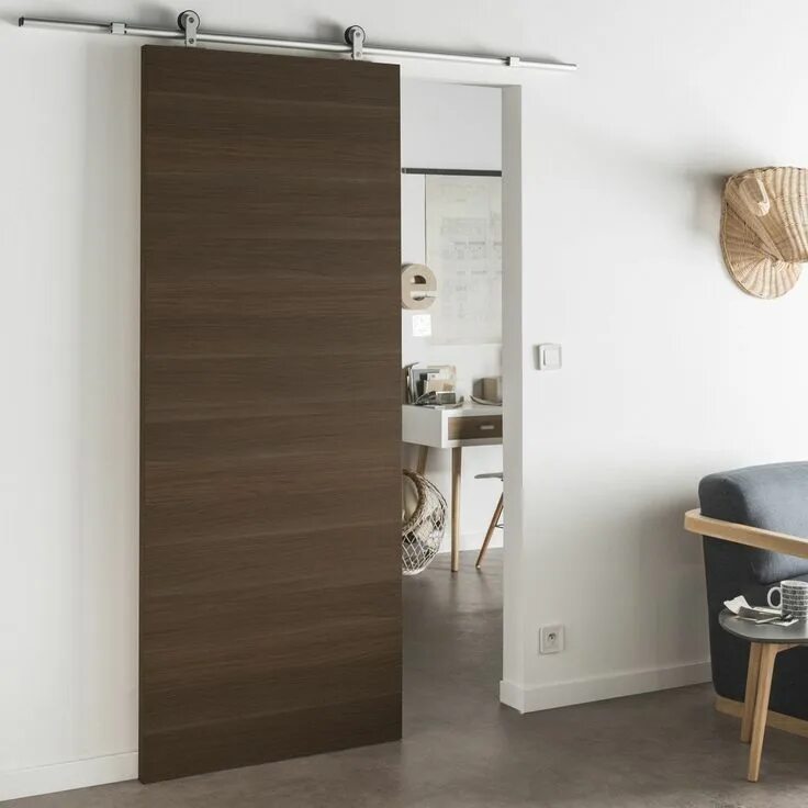 Раздвижные двери леруа мерлен фото Ensemble porte coulissante Barcelone mdf 83cm + rail Bolero 2 en aluminium Porte