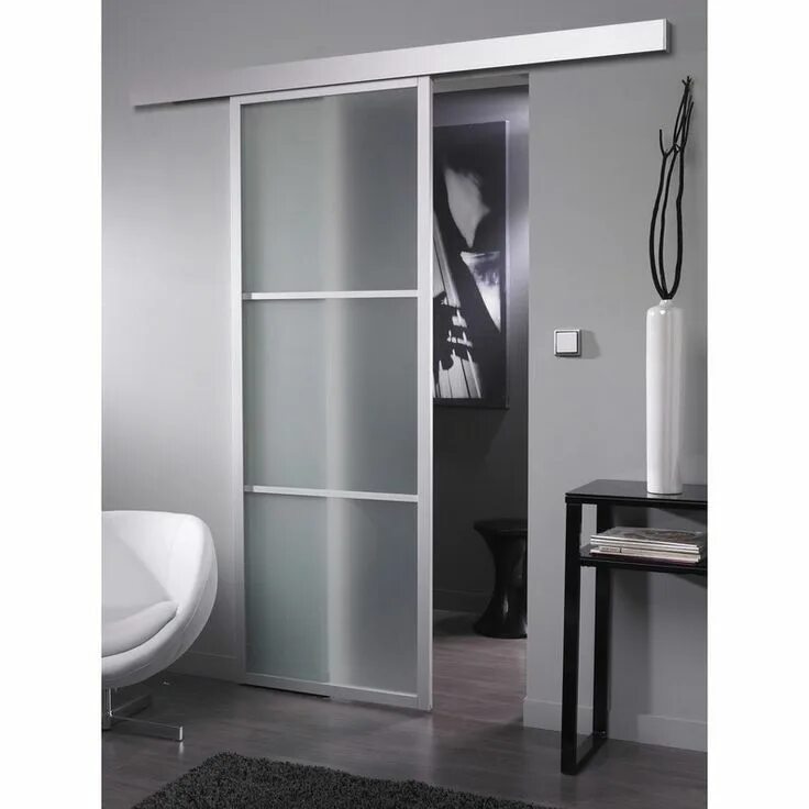 Раздвижные двери леруа мерлен фото Ensemble porte coulissante Aspen alu + verre 83cm + rail Yumbo en alu Leroy Merl