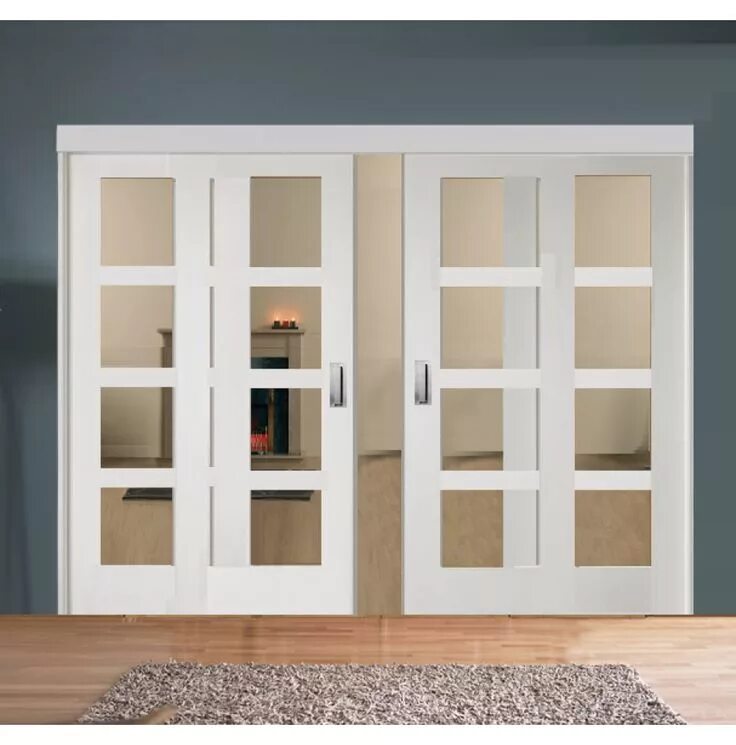 Раздвижные двери межкомнатные двустворчатые фото Buy Sliding Room Divider with White Shaker Clear Glazed Doors Emerald Doors Deur