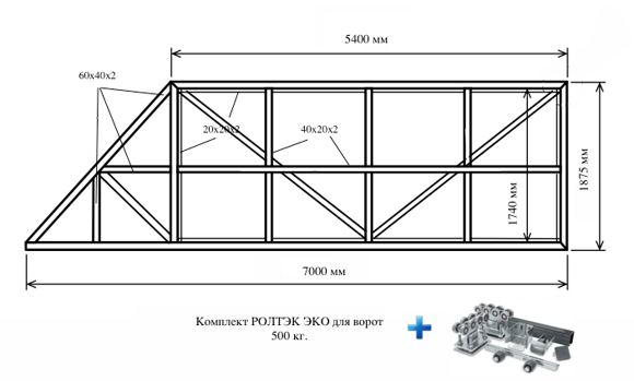 Раздвижные ворота чертеж схема Готовая рама откатных ворот 5000х2000 мм в наличии и недорого!