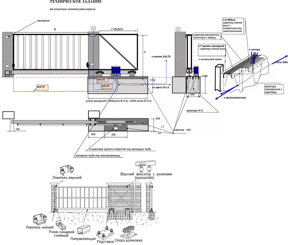 Раздвижные ворота чертеж схема nvorota Бетонный фундамент под откатные ворота