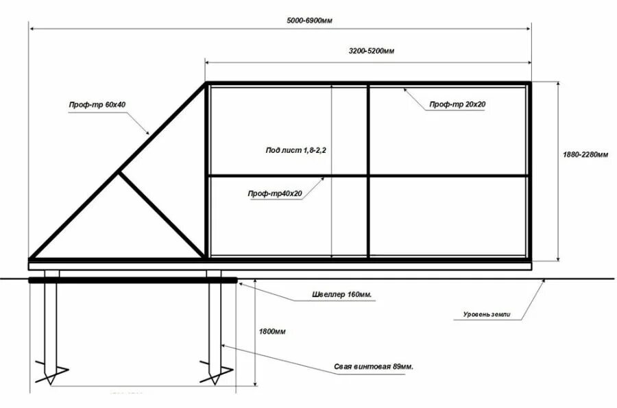 Раздвижные ворота своими руками чертежи фото Чертеж каркасных откатных ворот, особенности проектирования