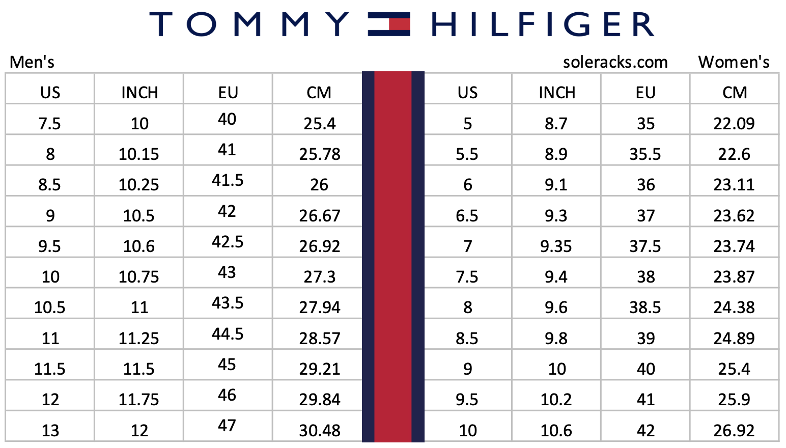 Размер 16 4 фото Tommy Hilfiger Shoes Size Chart - Soleracks