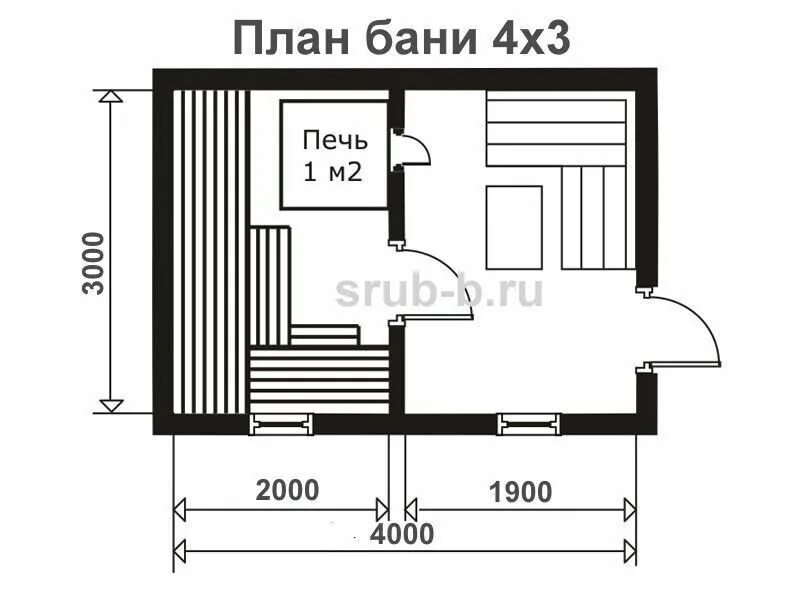 Размер бани 3х4 чертеж Сруб бани 4х3