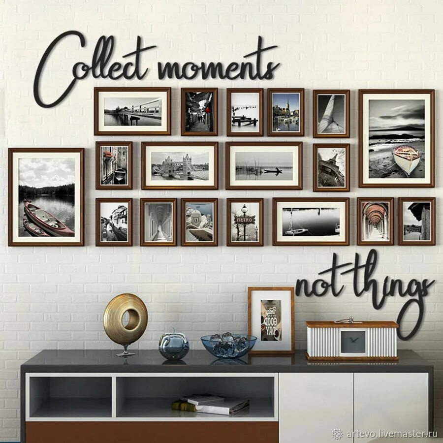 Размер фото стены Металлическая надпись на стену - Collect moments, not things в интернет-магазине