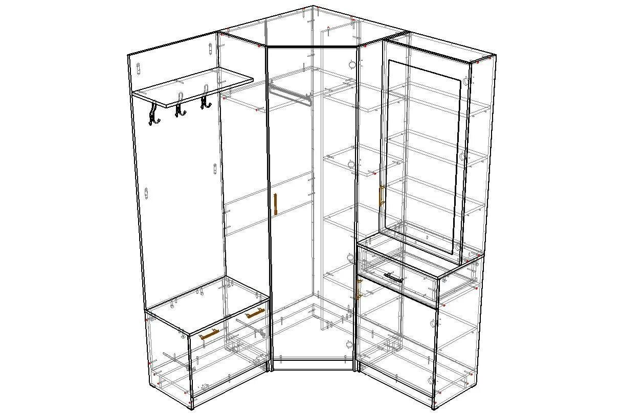 Размер углового шкафа в прихожую фото Эскиз прихожей со шкафом