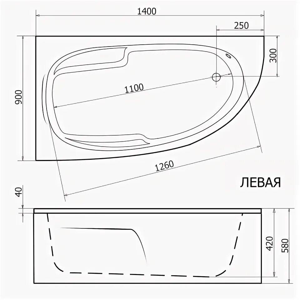 Размеры акриловых ванн угловых фото Ванна асимметричная акриловая Лада левая 1400x900 мм купить не дорого в интернет