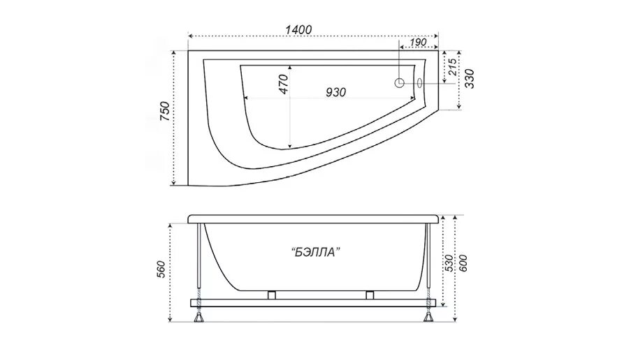 Размеры акриловых ванн угловых фото Купить Triton Бэлла 140*76 ванна акриловая асимметричная R за 17 586 руб. в Симф