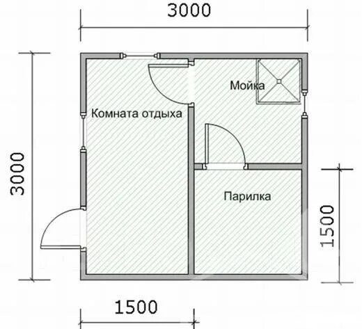 Размеры бани 4 на 4 чертеж Баня из бруса 3м*3м (с печью, баком, электрикой, банной мебелью), новый, под зак