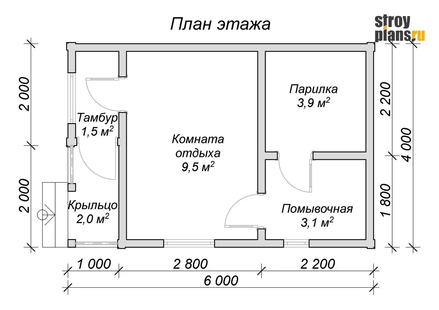 Размеры бани 4 на 4 чертеж Проект бани 6 на 4 из клееного бруса - BB-2