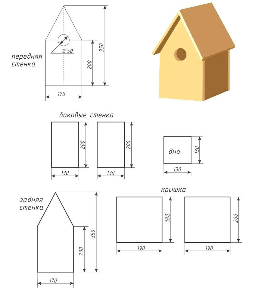 Размеры досок скворечника чертеж своими руками Чертеж скворечника HeatProf.ru