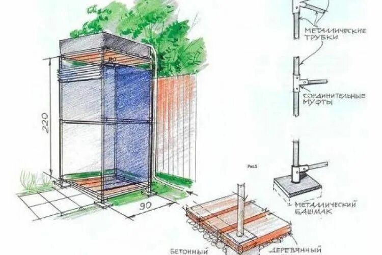 Размеры душа для дачи своими руками Металлические лестницы для дачи своими руками - конструкции, фото Летний душ, Ме