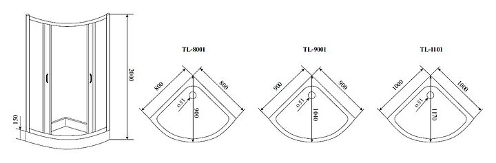 Размеры душевой кабины угловой фото Душевой уголок TIMO TL-8001 Romb Glass 80х80 см - купить в интернет магазине ENT