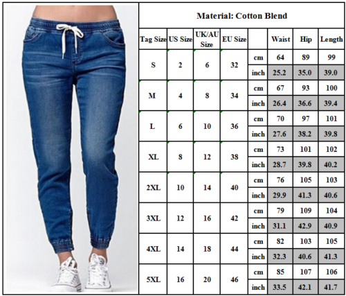 Размеры джинс фото Womens Pencil Drawstring Elastic Jeans Waist Stretch Skinny Denim Pants Trousers