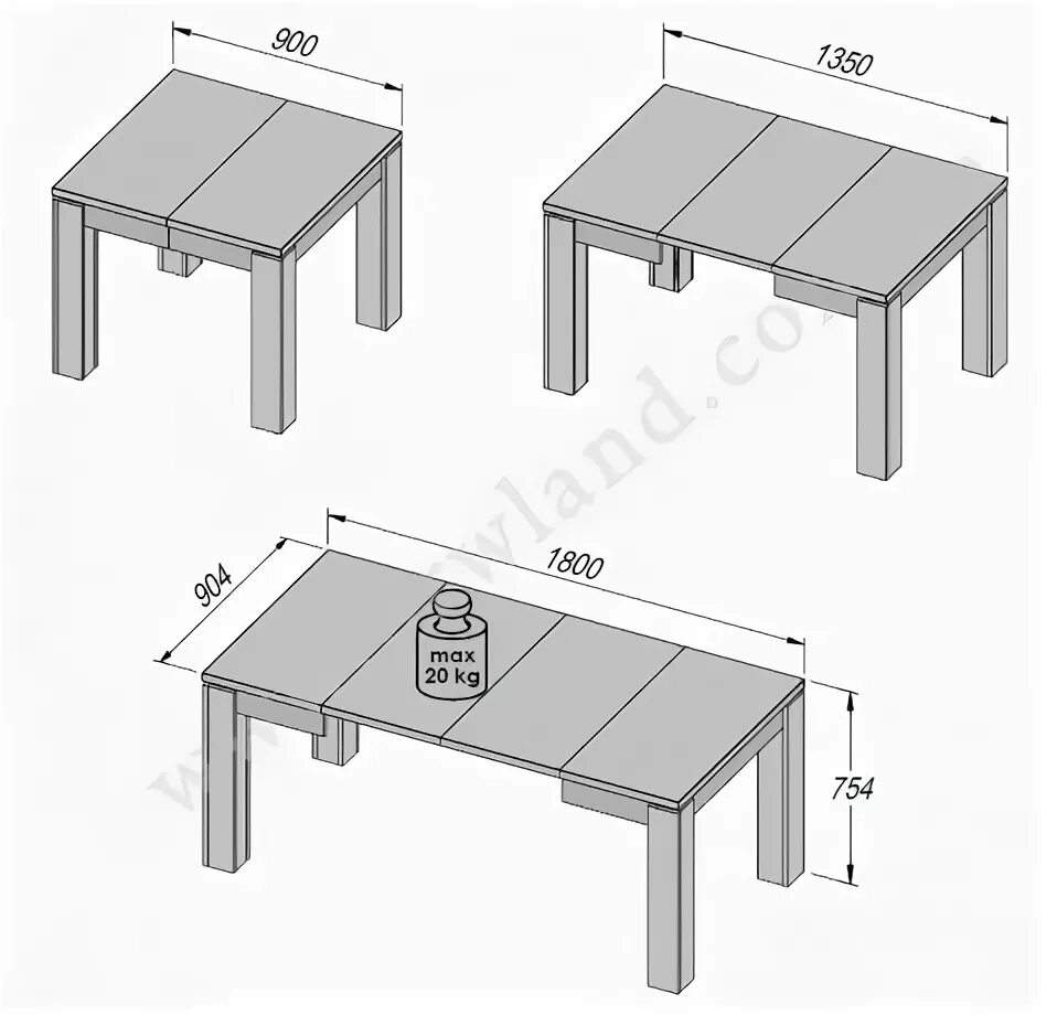 Размеры фото стола Tables EST45-D50 Стол раскладной Forte (Stol rozkladany), E-Mebel - furniture st