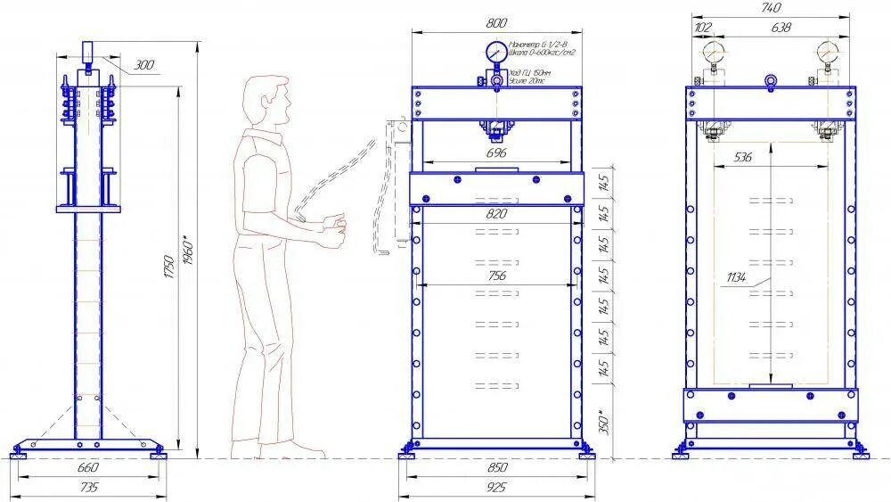 Размеры гидравлического пресса своими руками чертежи Гидравлический пресс своими руками из домкрата: чертежи, размеры