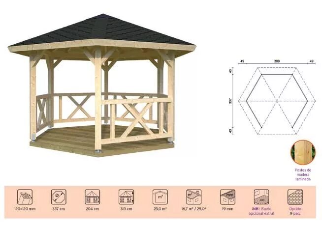 Размеры и фото деревянной беседки Pabellón de madera Betty, gazebo, belvedere, glorieta Glorieta de madera, Gazebo