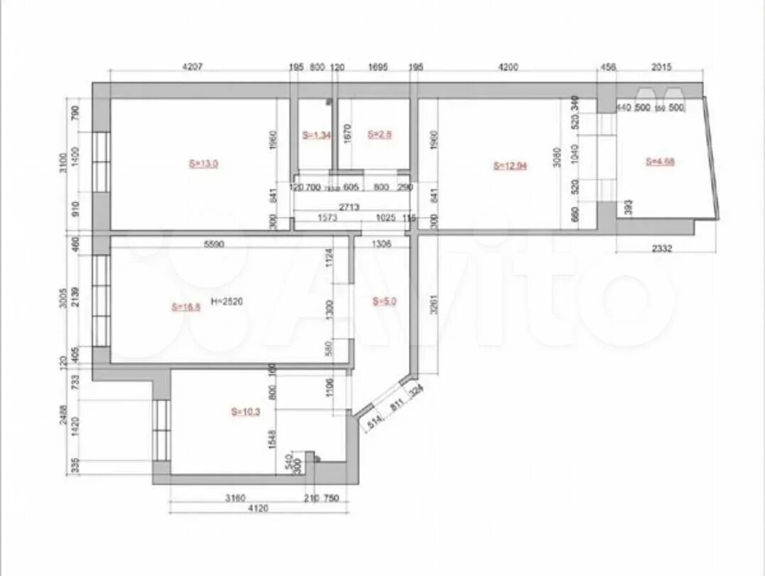 Размеры комнат московской планировки 3-к. квартира, 64 м², 4/10 эт. на продажу в Челябинске Купить квартиру Авито