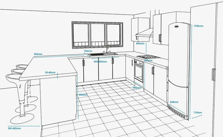 Размеры кухни в частном доме фото Standard appliance and unit measurements NZ Kitchen layout plans, Kitchen floor 