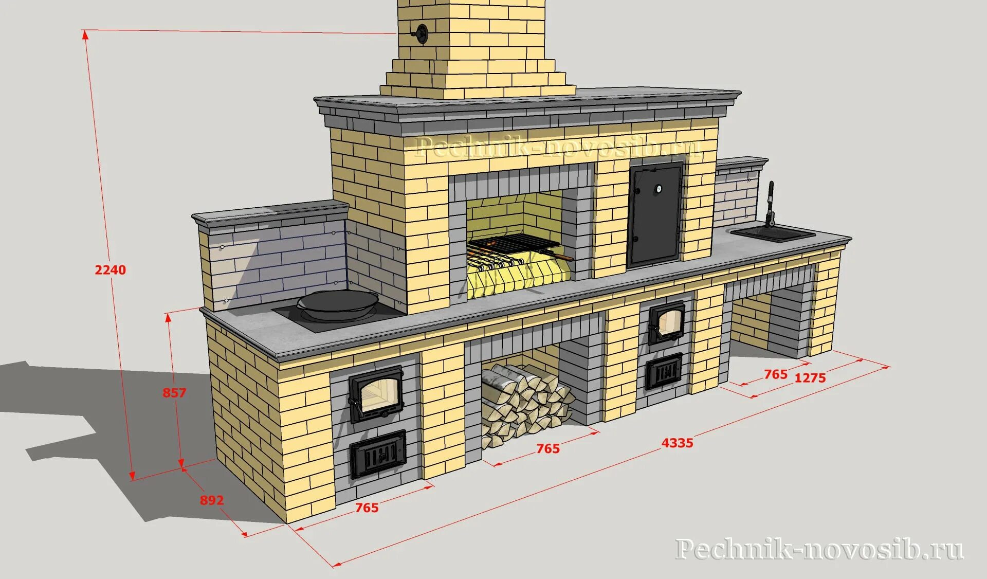Размеры мангалов из кирпича фото Проект барбекю 4335-ПК Печных дел Мастер