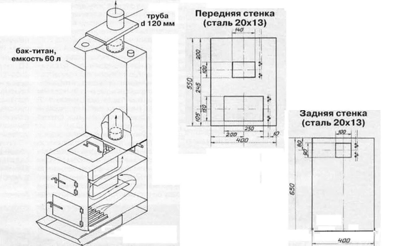 Размеры печки для бани из металла чертежи Печь для бани из металла своими руками: чертежи, фото, видео