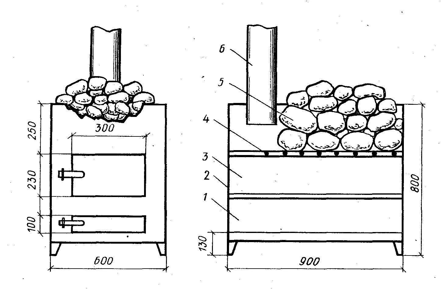 Размеры печки для бани из металла чертежи Конструкция банной печи из металла