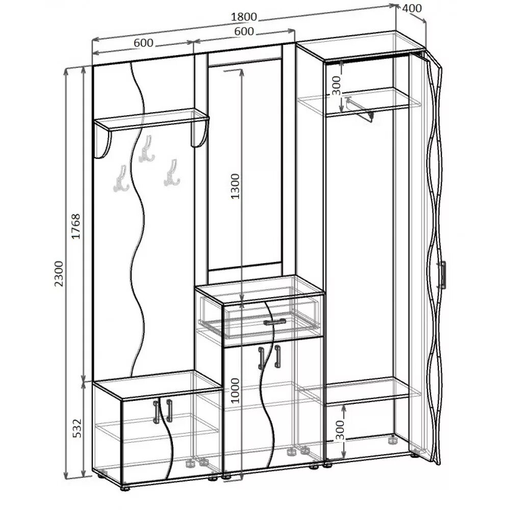 Размеры прихожей мебели фото Прихожая Н-Волна-2