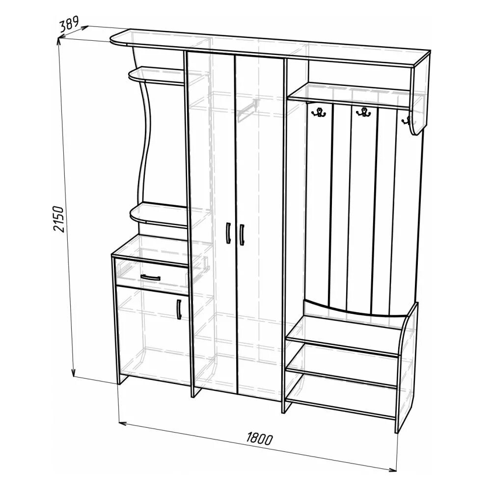 Размеры прихожей своими руками чертежи Прихожая "Эврика" Мебельная фабрика "Орнамент"