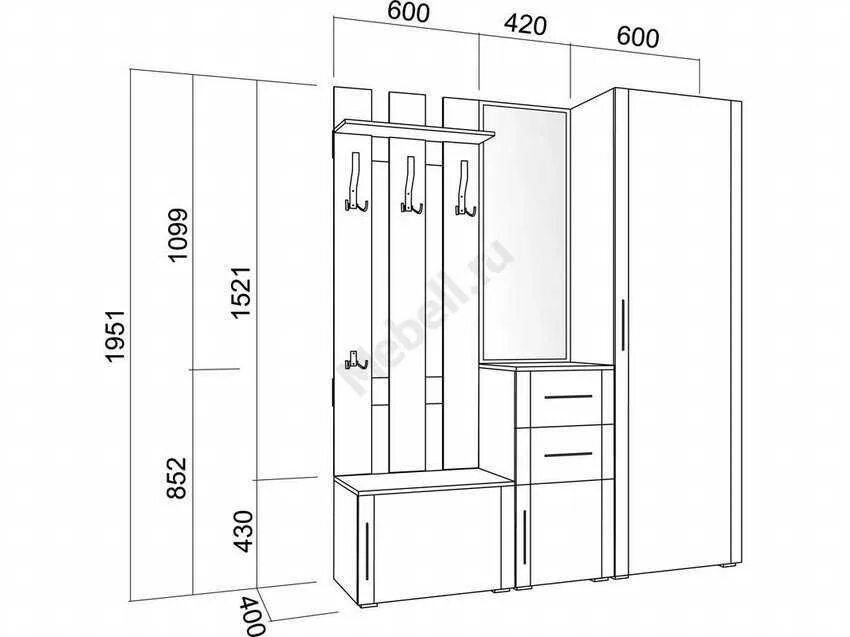 Размеры прихожей своими руками чертежи Высота крючков фото - DelaDom.ru