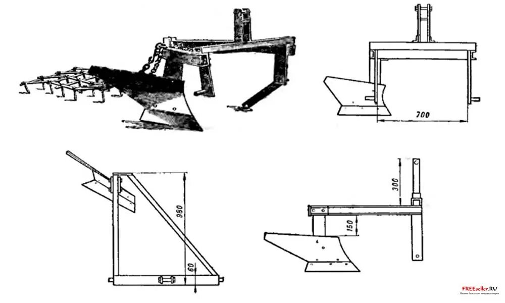 Размеры самодельного плуга для минитрактора Однокорпусный навесной плуг