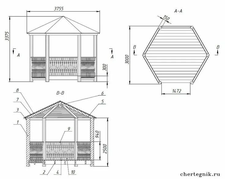 Размеры шестигранной беседки чертежи Прямоугольная беседка своими руками: чертеж с размерами Architect design house, 