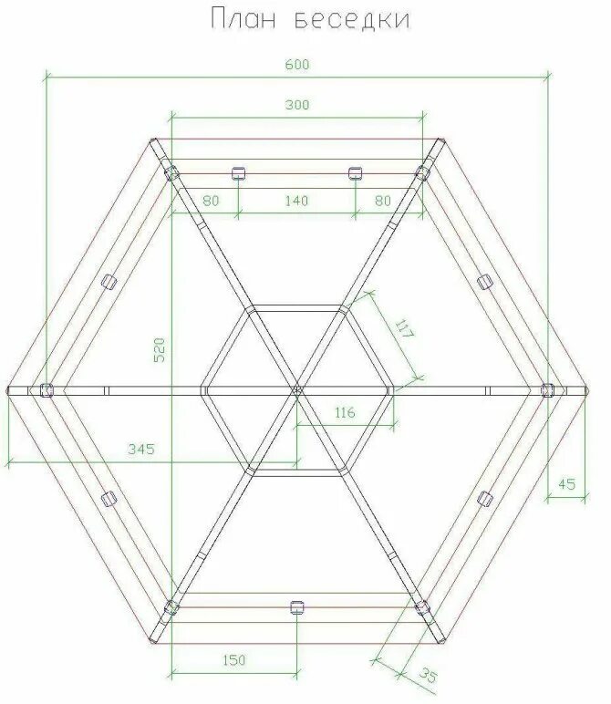Размеры шестигранной беседки чертежи Шестигранная беседка (57 фото): преимущества и варианты металлической шестиуголь