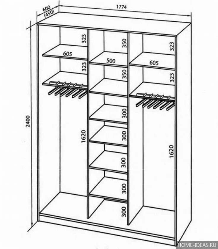 Размеры шкафа в прихожую фото с размерами Встроенный шкаф купе своими руками. 400 фото и чертежей Встроенный шкаф, Дизайн 