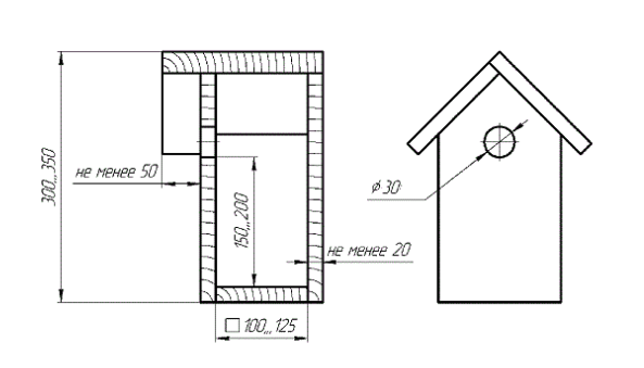 Размеры синичника своими руками чертежи Синичник своими руками из дерева: размеры, чертежи, из доски, фото, схема