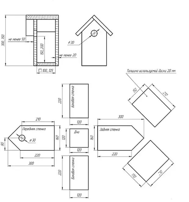 Размеры синичника своими руками чертежи Как сделать красивый и удобный для птиц скворечник своими руками - Огород, сад, 