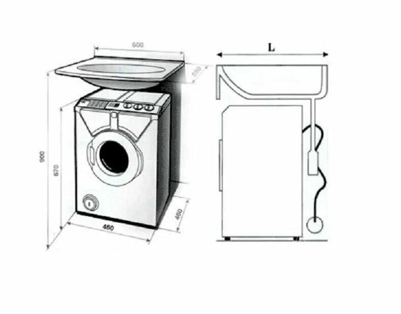 Размеры стиральной машины фото Комплект Eurosoba 1000 с раковиной Элегант (Кушинка) - купить по выгодной цене н