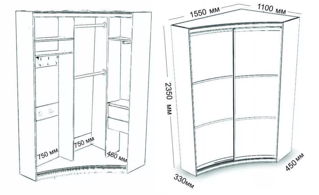 Размеры угловых шкафов купе фото Угловые шкафы своими руками (34 фото): чертежи и размеры, как самому сделать кач