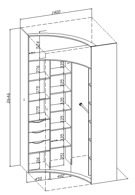 Размеры угловых шкафов купе фото Радиусный шкаф купе внутри (с фото и размерами)