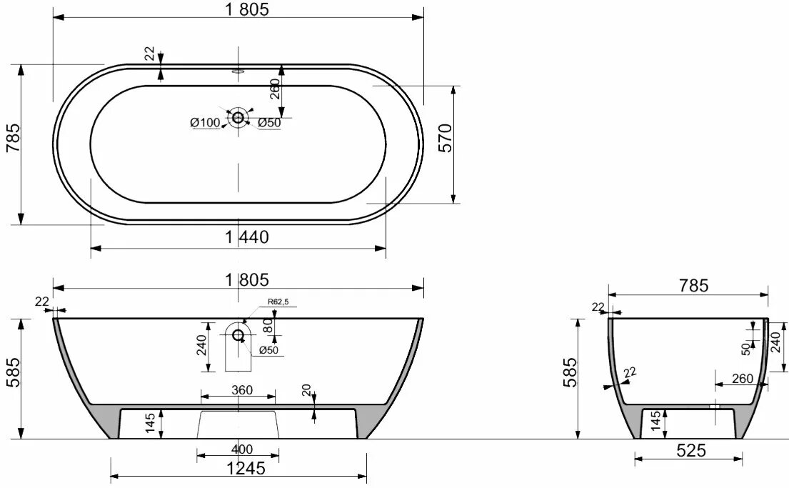 Размеры ванны какие фото Ванна из искусственного камня STWORKI Берген 180x80 см, отдельностоящая, овальна