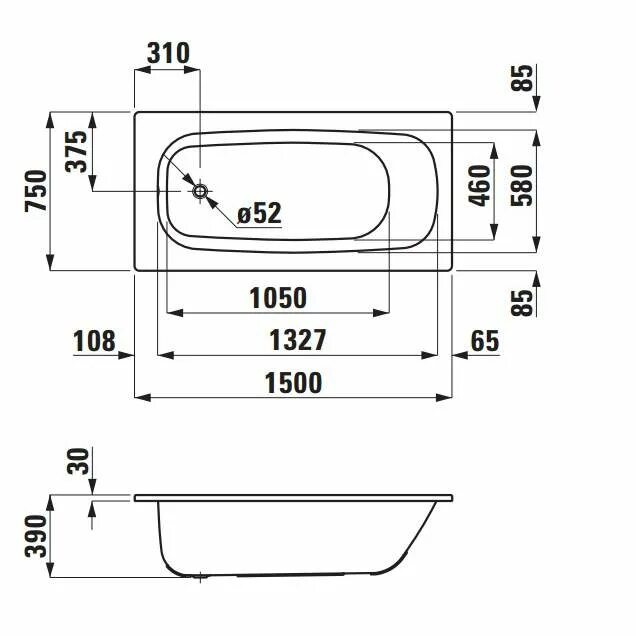 Размеры ванны какие фото Стальная ванна LAUFEN Pro 150х75 без гидромассажа купить в интернет-магазине, це