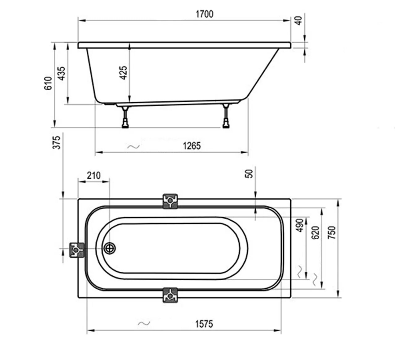 Размеры ванны какие фото Ванна Ravak Chrome 170x75 C741000000 купить в интернет-магазине Ravak-Market.ru