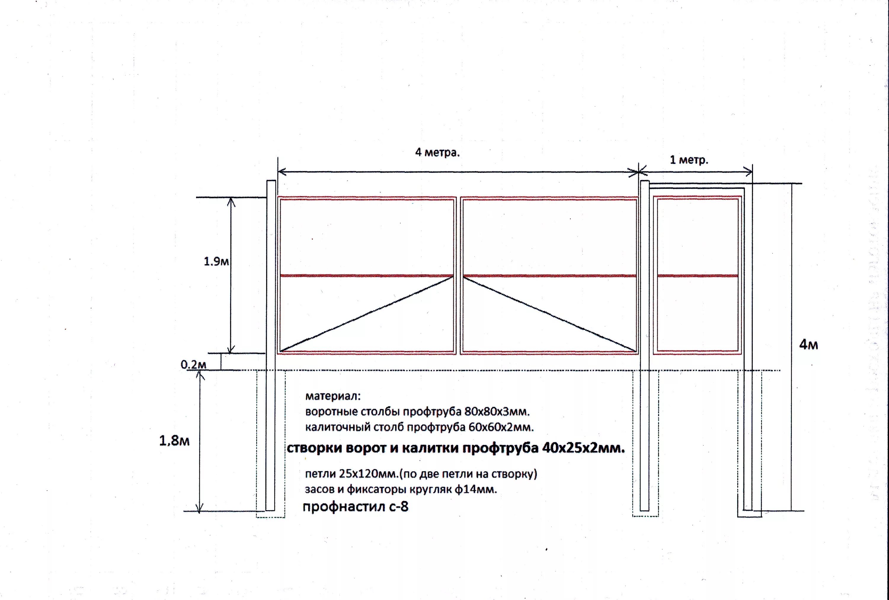 Размеры ворот из профильной трубы чертежи Как сделать ворота из профнастила своими руками для дома: чертежи